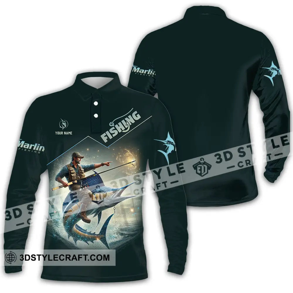 Unisex Shirt - Custom Text Fishing Long Sleeve Polo / S T-Shirt