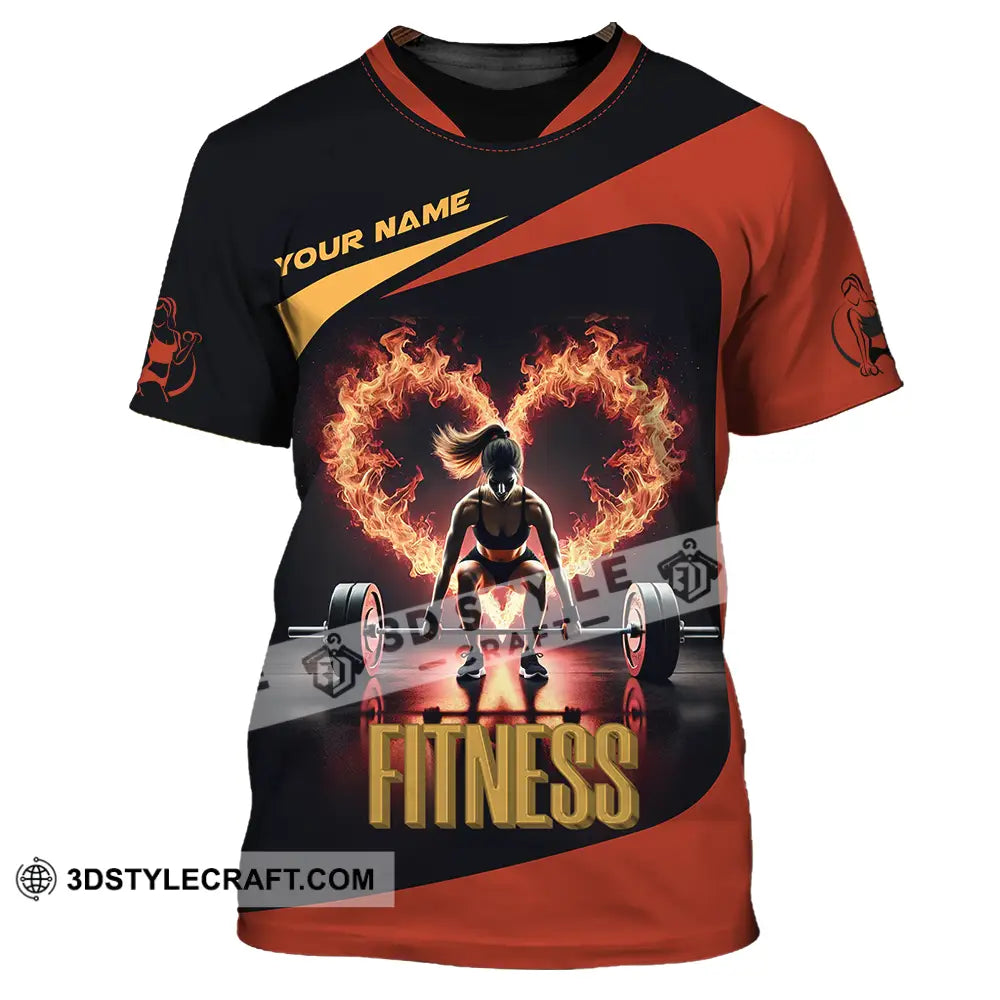 Unisex Shirt - Custom Text Fitness Fire Heart T-Shirt / S T-Shirt