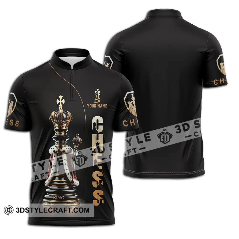 Unisex Shirt - Custom Text Golden Chess Zipper Polo / S T-Shirt