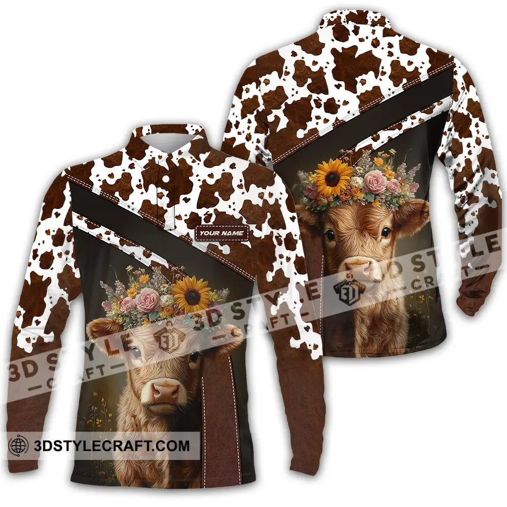 Unisex Shirt - Custom Text Shirt Highland Cow Shirt Long Sleeve Polo / S T-shirt