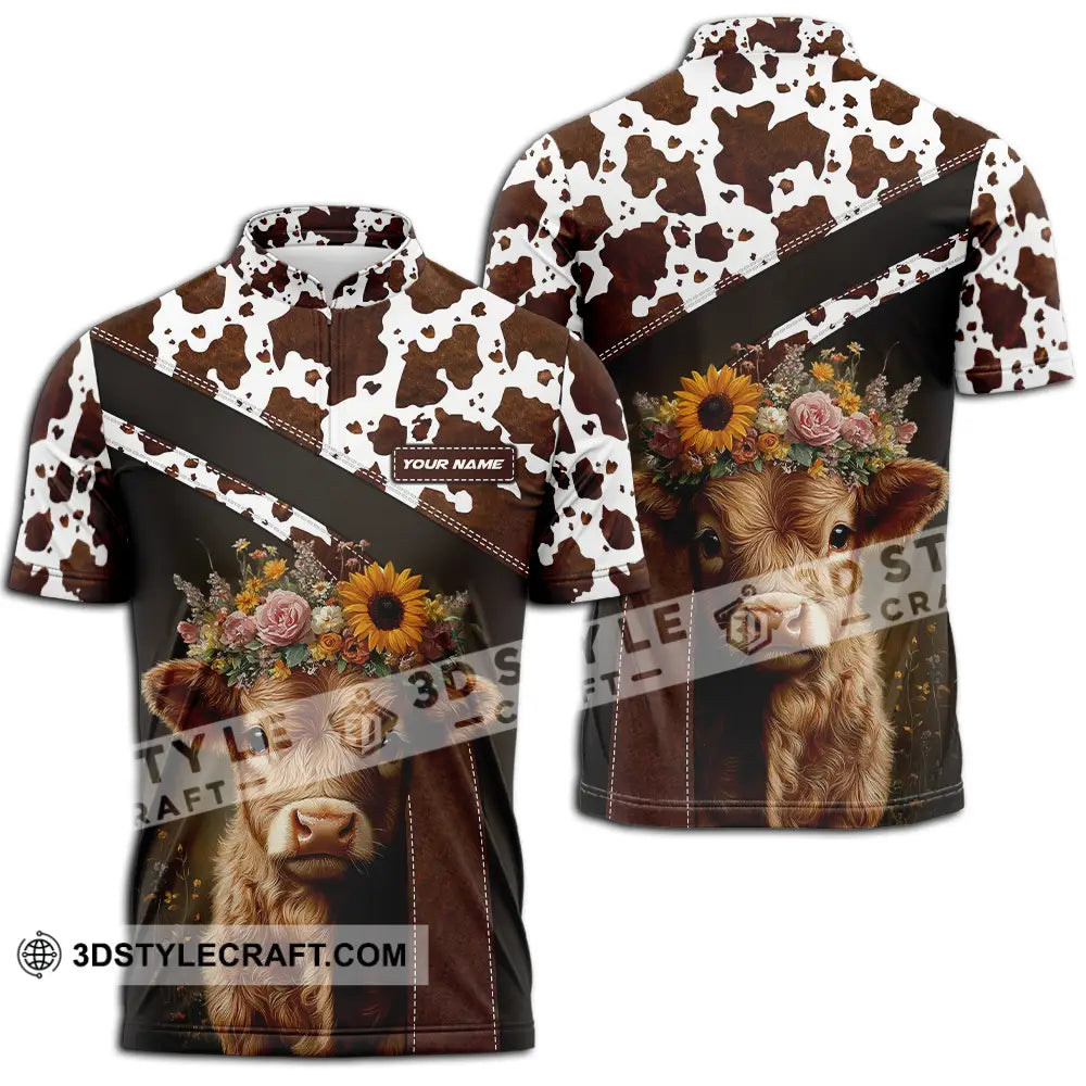 Unisex Shirt - Custom Text Shirt Highland Cow Shirt Zipper Polo Shirt / S T-shirt