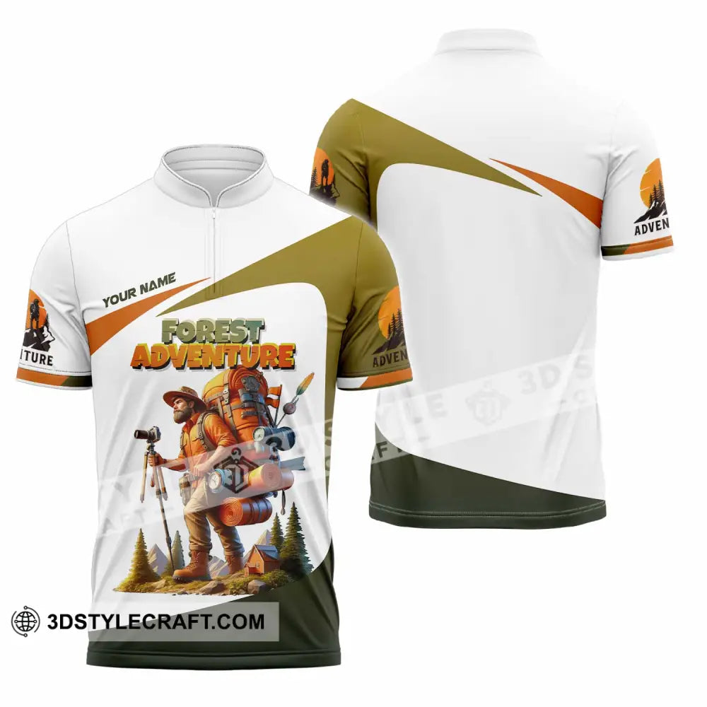 Unisex Shirt - Custom Text Shirt Hiking Forest Adventure Zipper Polo Shirt / S T-shirt