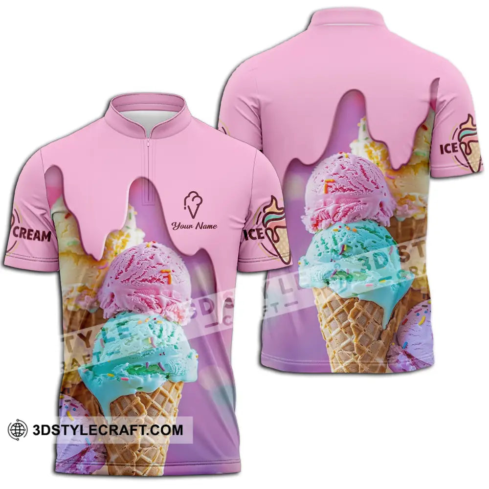 Unisex Shirt - Custom Text Shirt Ice Cream Shirt Zipper Polo Shirt / S T-shirt