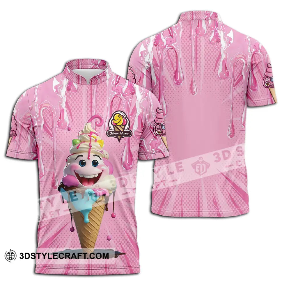 Unisex Shirt - Custom Text Shirt Ice Cream Zipper Polo Shirt / S T-shirt