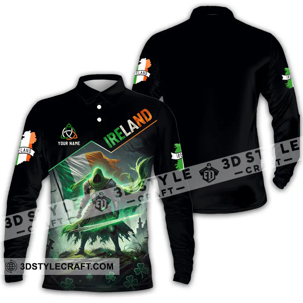 Unisex Shirt - Custom Text Ireland Long Sleeve Polo / S T-Shirt