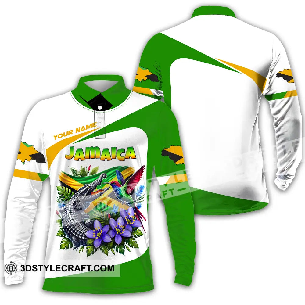 Unisex Shirt - Custom Text Jamaica Long Sleeve Polo / S T-Shirt