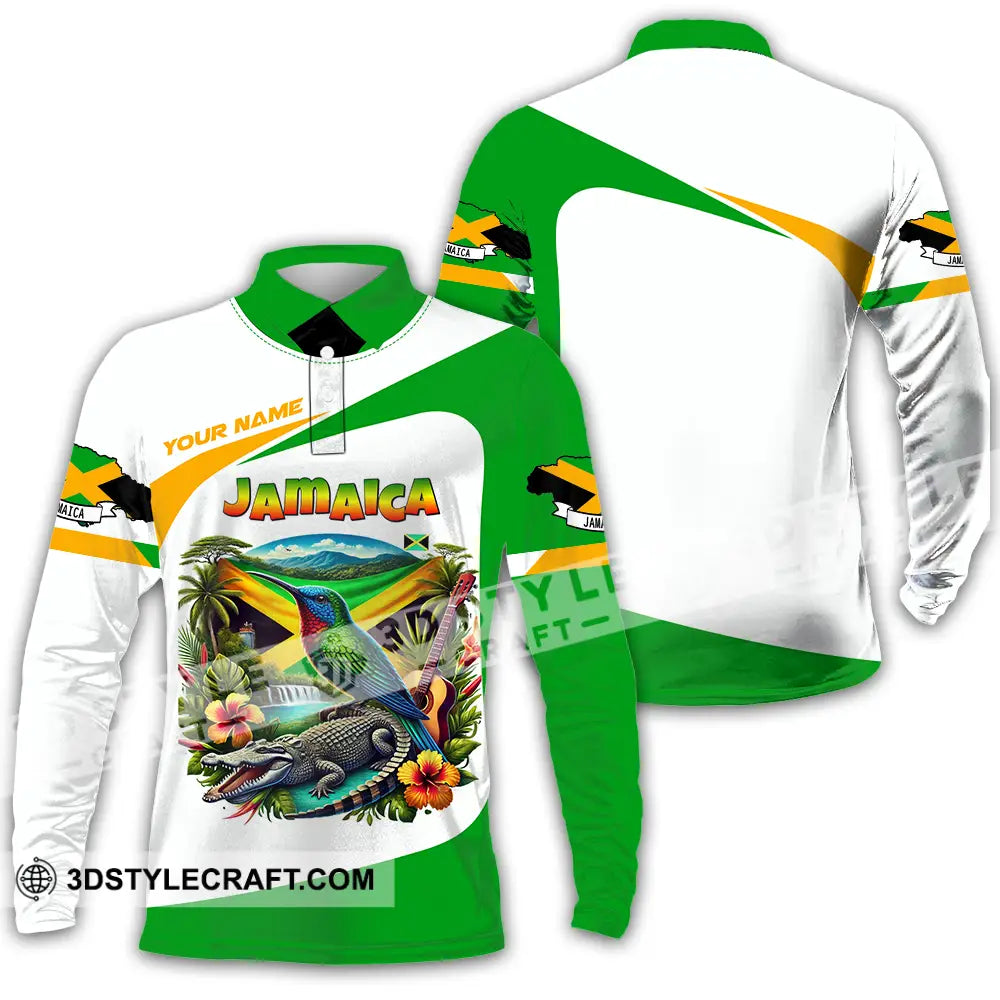 Unisex Shirt - Custom Text Jamaica Long Sleeve Polo / S T-Shirt