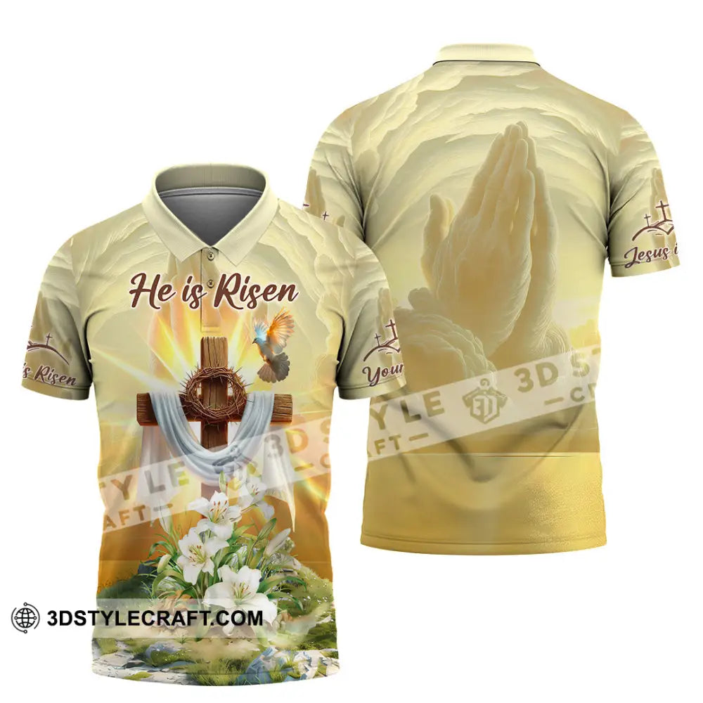 Unisex Shirt - Custom Text Jesus He Is Risen Polo / S T-Shirt