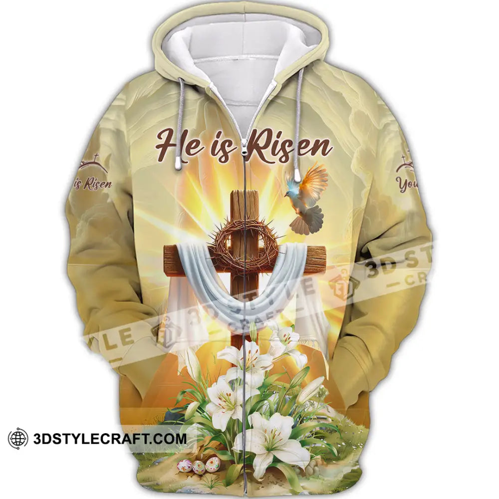Unisex Shirt - Custom Text Jesus He Is Risen Zipper Hoodie / S T-Shirt