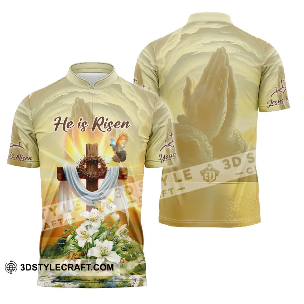 Unisex Shirt - Custom Text Jesus He Is Risen Zipper Polo / S T-Shirt