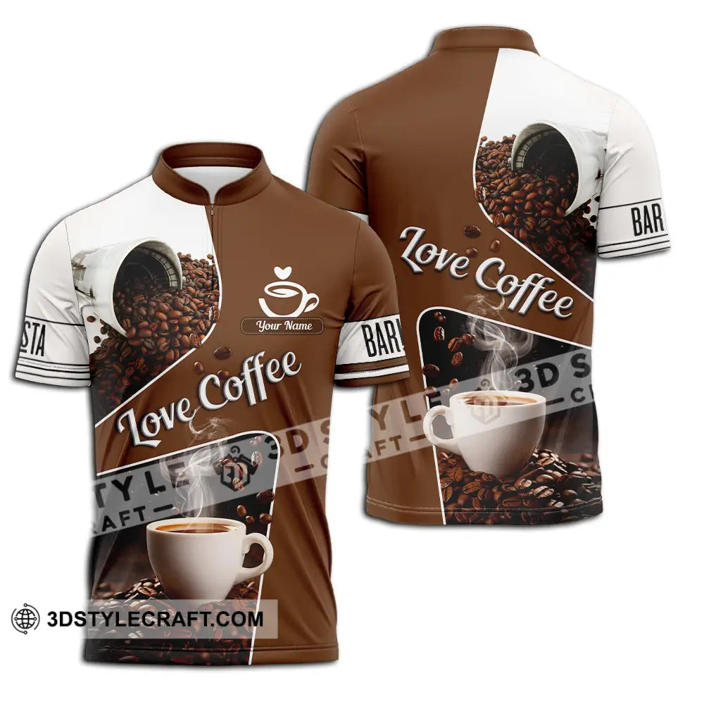 Unisex Shirt - Custom Text Shirt Love Coffee Shirt Zipper Polo Shirt / S T-shirt