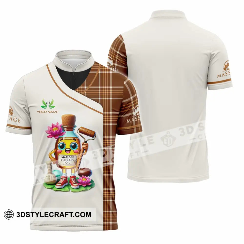 Unisex Shirt - Custom Text Massage Therapy Oils Zipper Polo / S T-Shirt