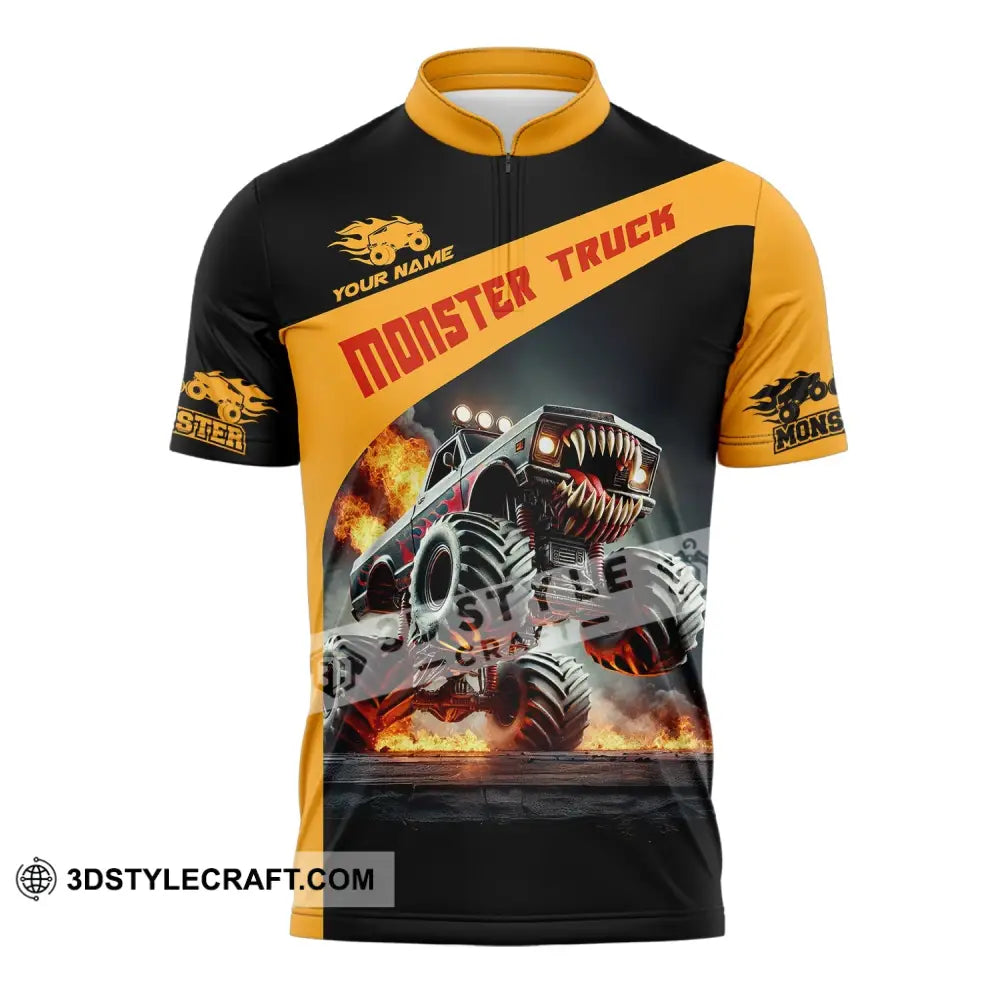 Unisex Shirt - Custom Text Monster Truck Zipper Polo / S T-Shirt