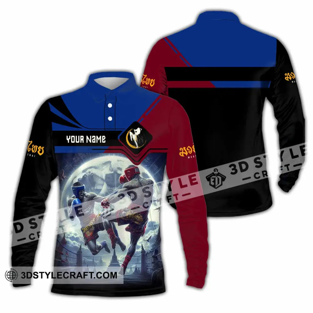 Unisex Shirt - Custom Text Shirt Muay Thai Shirt Long Sleeve Polo / S T-shirt