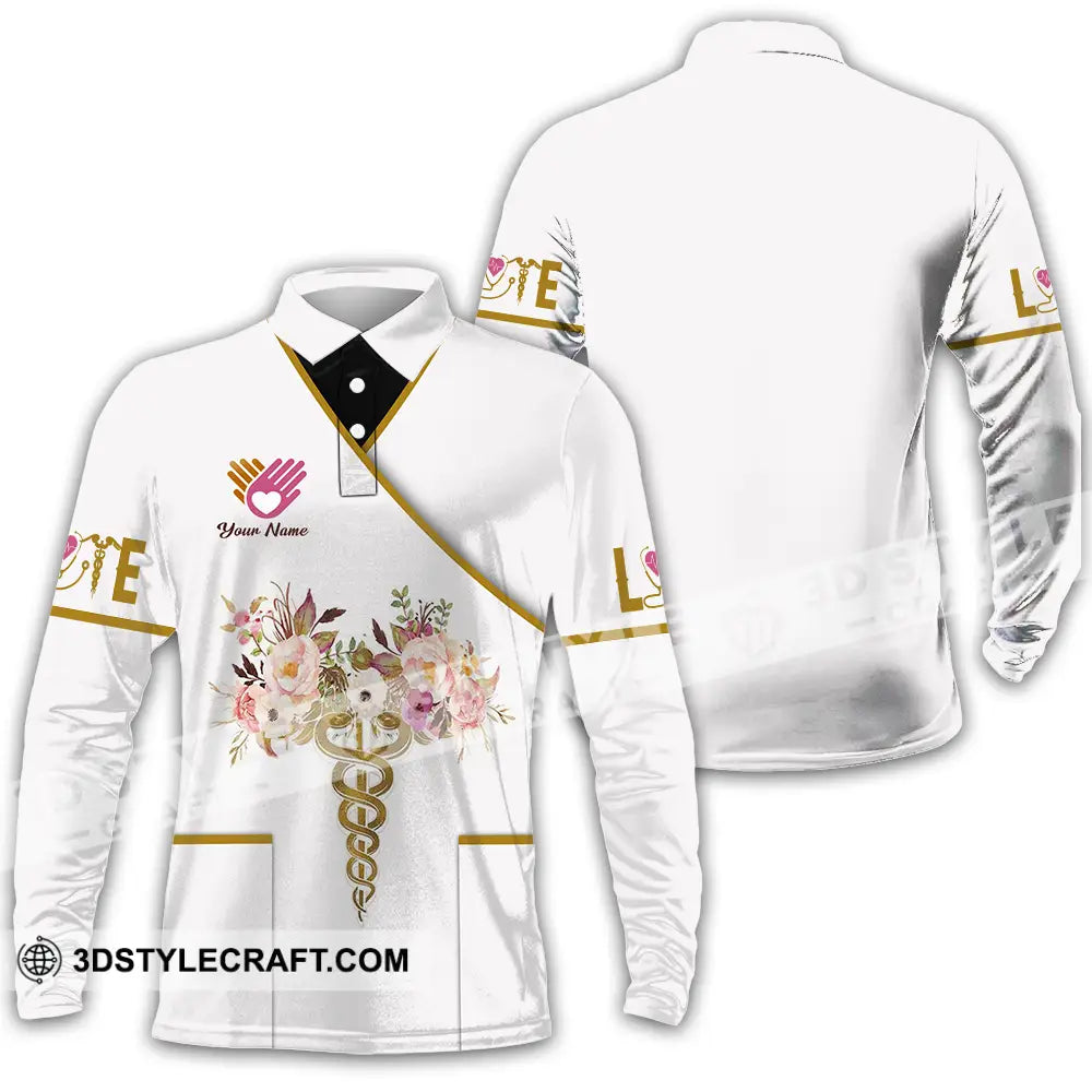 Unisex Shirt - Custom Text Nurse Love Long Sleeve Polo / S T-Shirt