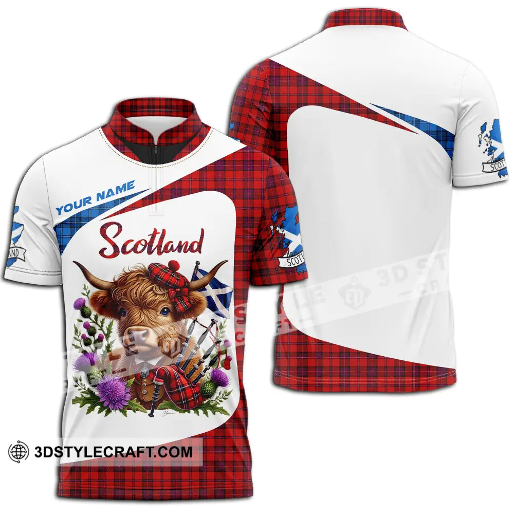 Unisex Shirt - Custom Text Shirt Scotland Highland Cow Shirt Zipper Polo Shirt / S T-shirt