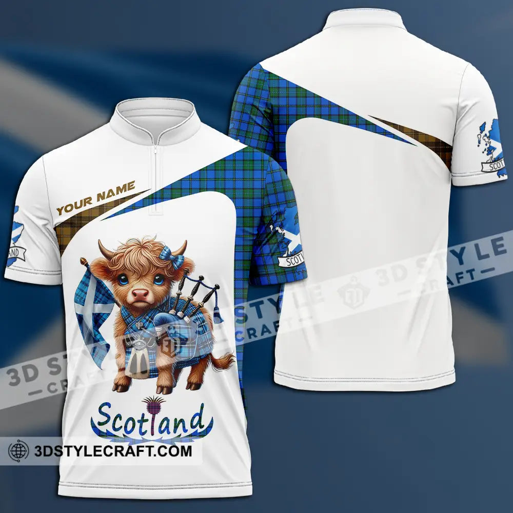 Unisex Shirt - Custom Text Shirt Scotland Highland Cow Shirt Zipper Polo Shirt / S T-shirt