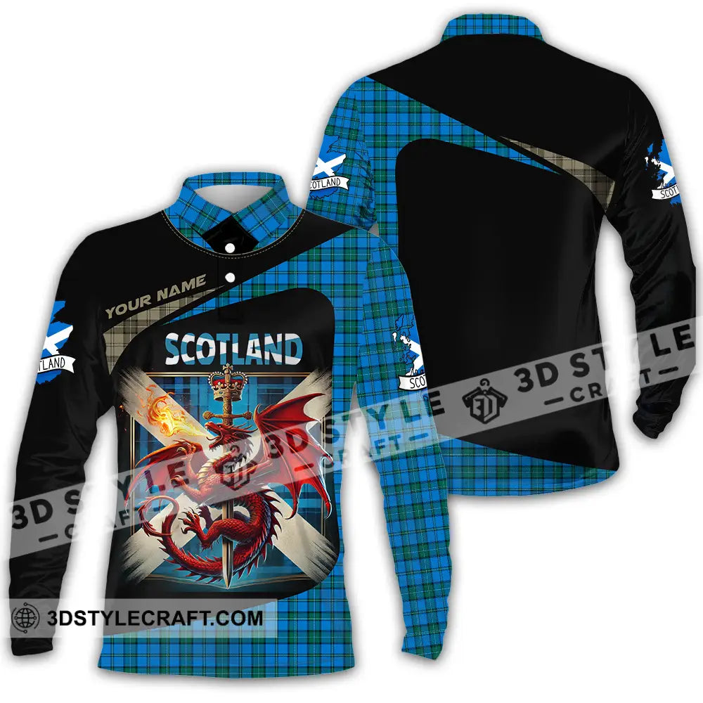 Unisex Shirt - Custom Text Shirt Scotland Shirt Long Sleeve Polo / S T-shirt
