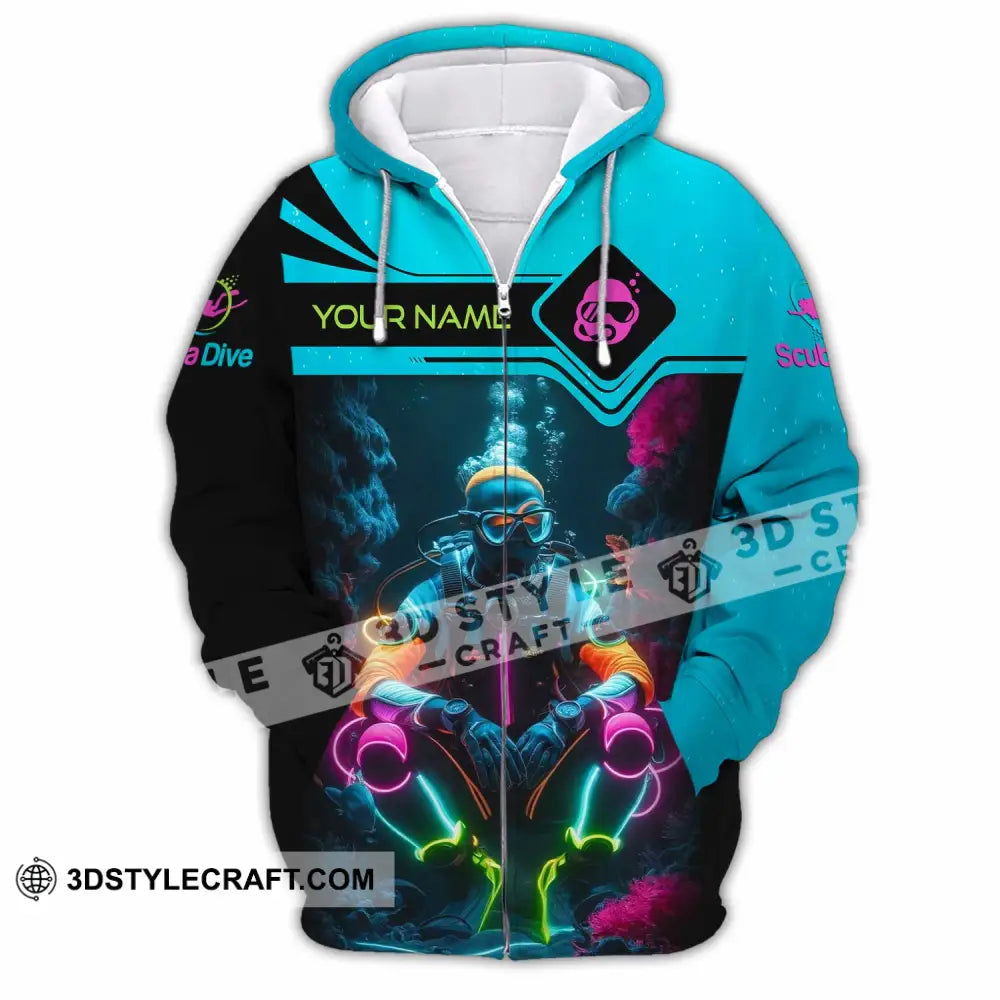 Unisex Shirt - Custom Text Shirt Scuba Diving Zipper Hoodie / S T-shirt