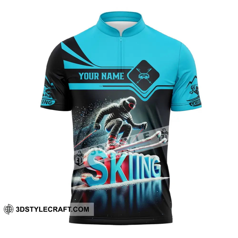 Unisex Shirt - Custom Text Skiing Zipper Polo / S T-Shirt