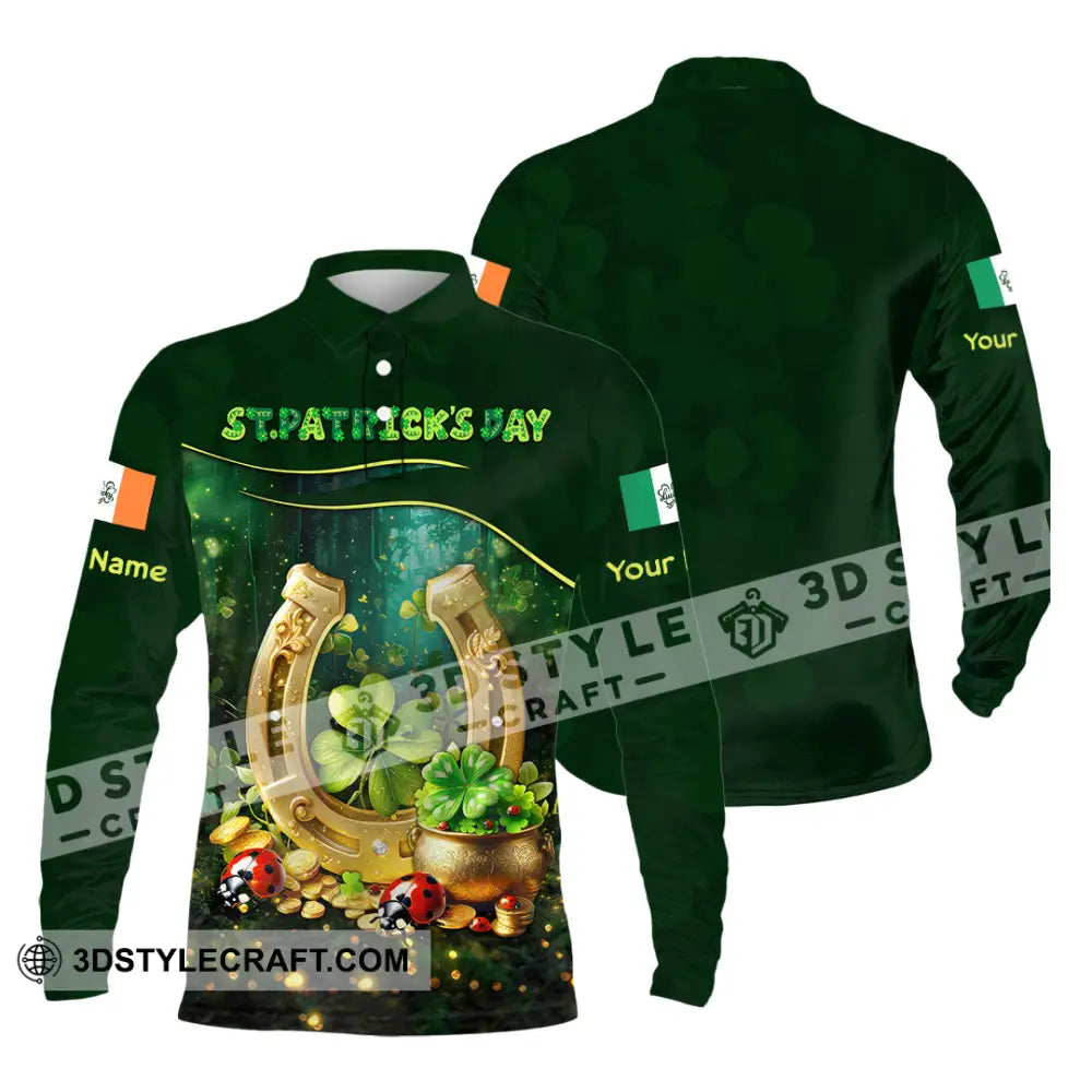 Unisex Shirt - Custom Text St.patrick’s Day Long Sleeve Polo / S T-Shirt