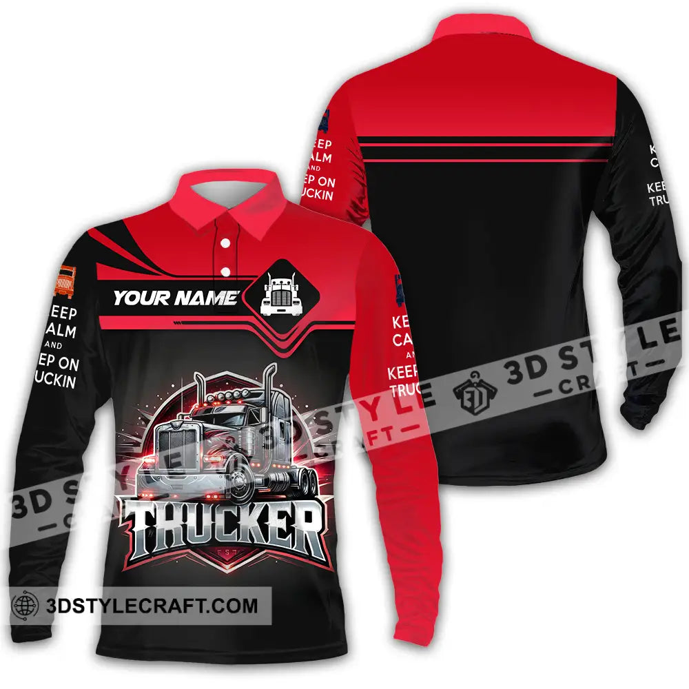 Unisex Shirt - Custom Text Trucker Long Sleeve Polo / S T-Shirt