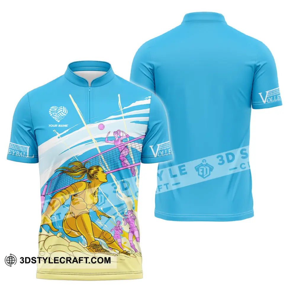 Unisex Shirt - Custom Text Volleyball Zipper Polo / S T-Shirt