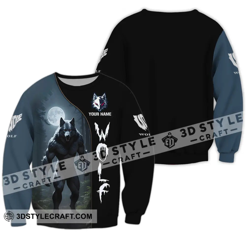 Unisex Shirt - Custom Text Wolf Long Sleeve / S T-Shirt