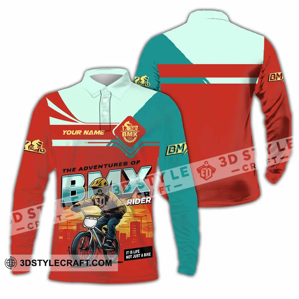 Unisex Shirt - Custom The Adventures Of BMX Rider Shirt Long Sleeve Polo / S T-shirt