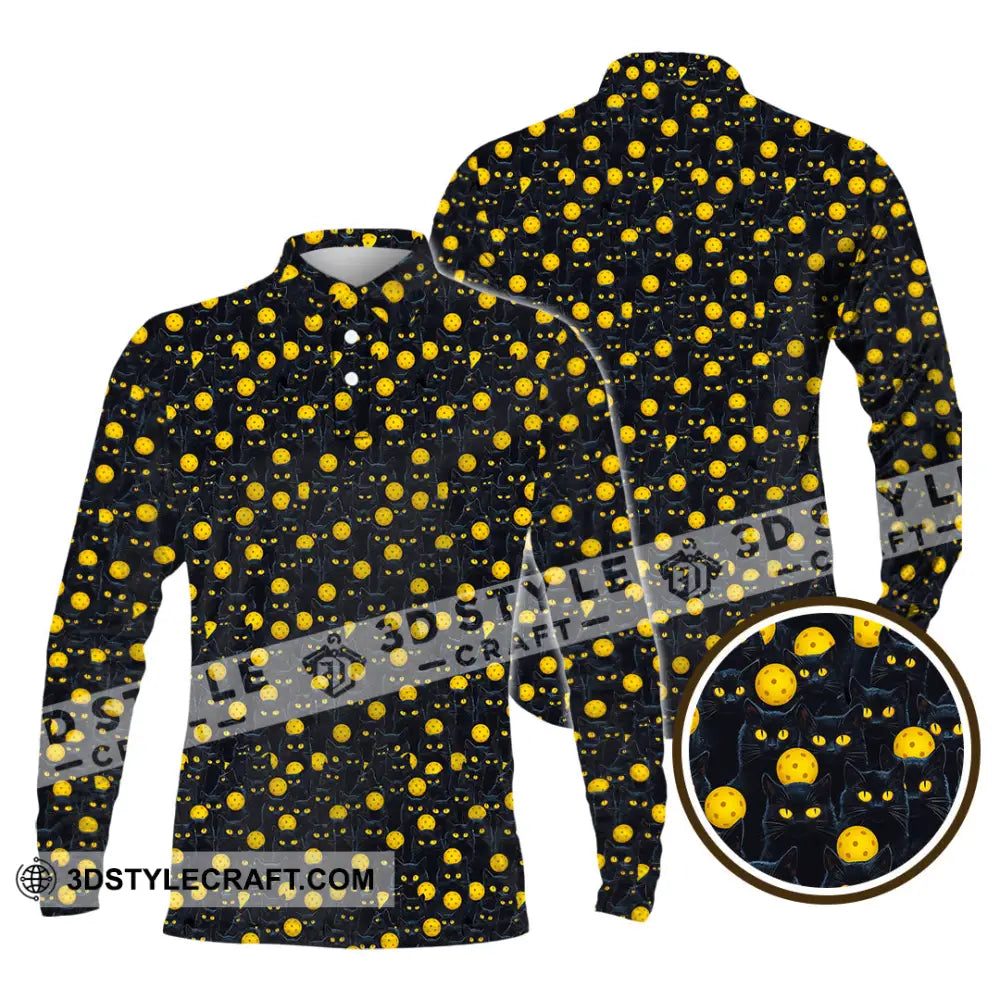 Unisex Shirt Pickleball Halloween Black Cat Shirt Long Sleeve Polo / S T shirt