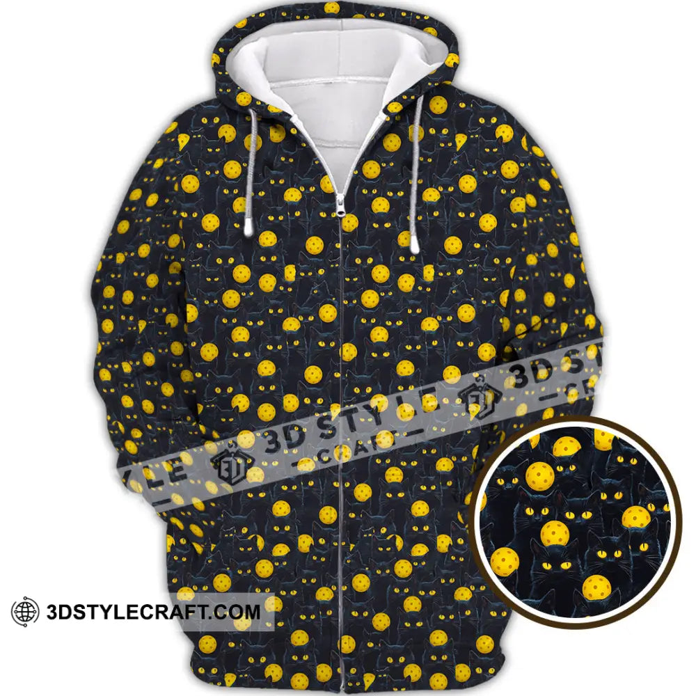 Unisex Shirt Pickleball Halloween Black Cat Shirt Zipper Hoodie / S T shirt