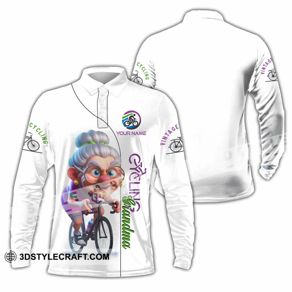 Women Shirt - Custom Cycling Grandma Sports Shirt Long Sleeve Polo / S T-shirt