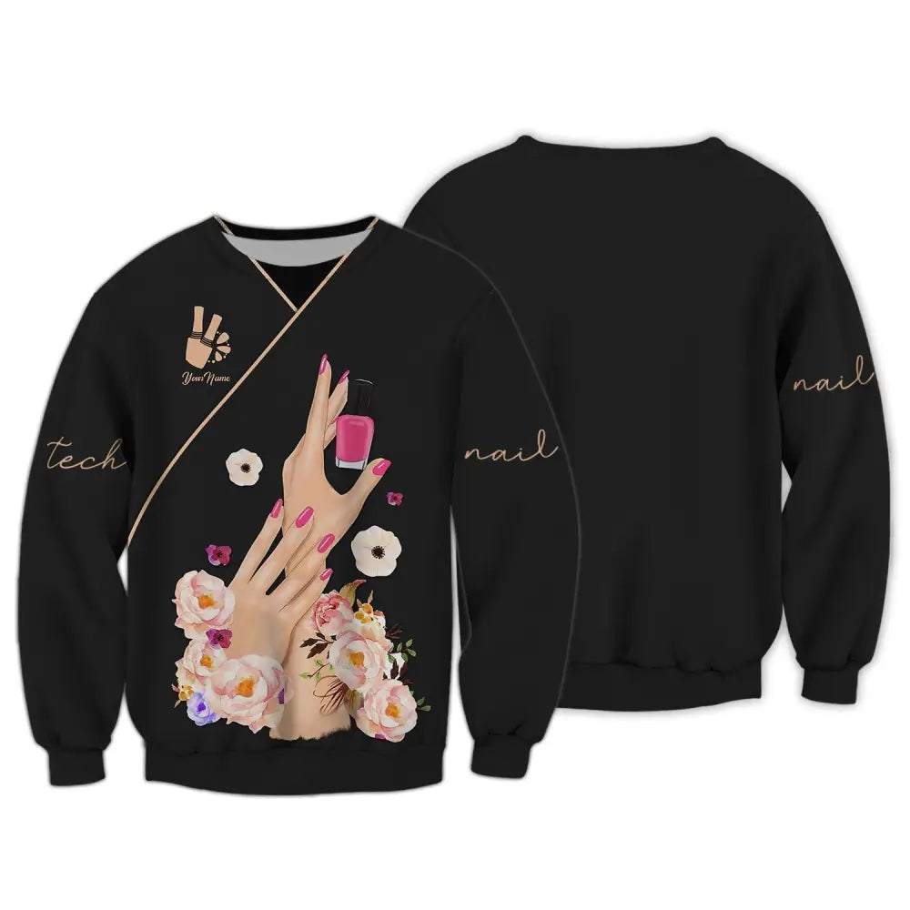 Women Shirt Nail Technician Tech Hoodie Sportwear Long Sleeve / S T-Shirt