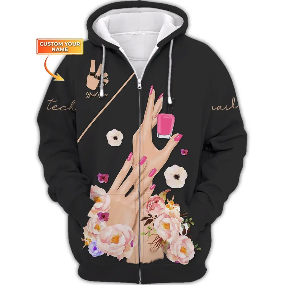 Women Shirt Nail Technician Tech Hoodie Sportwear Zipper / S T-Shirt