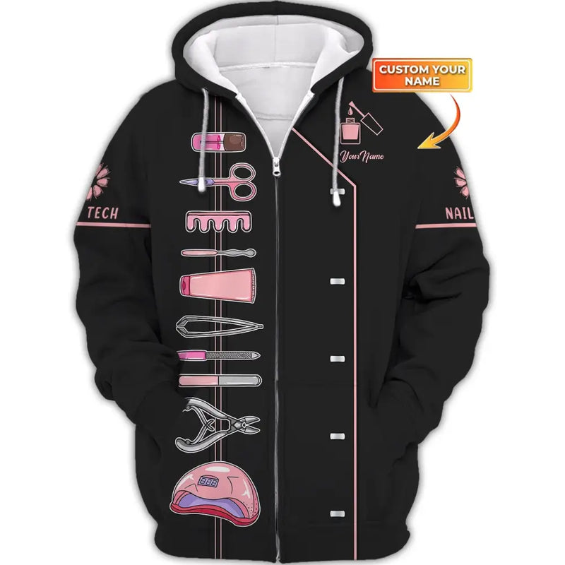 Women Shirt Nail Technician Tech Hoodie Sportwear Zipper / S T-Shirt