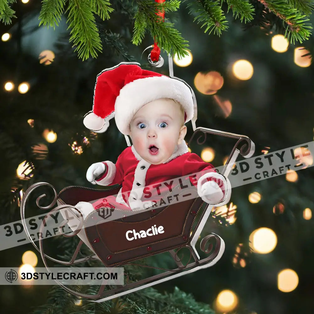 Baby In Christmas Sleigh - Custom Photo And Name Personalized Acrylic Ornament Gift For Family