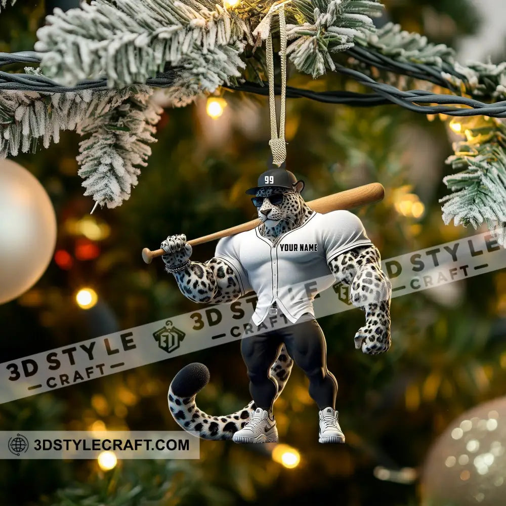 Baseball Leopard Christmas Ornament Personalized