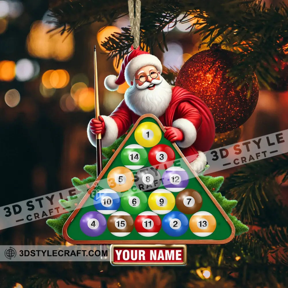 Pool Table Santa Christmas Ornament Personalized