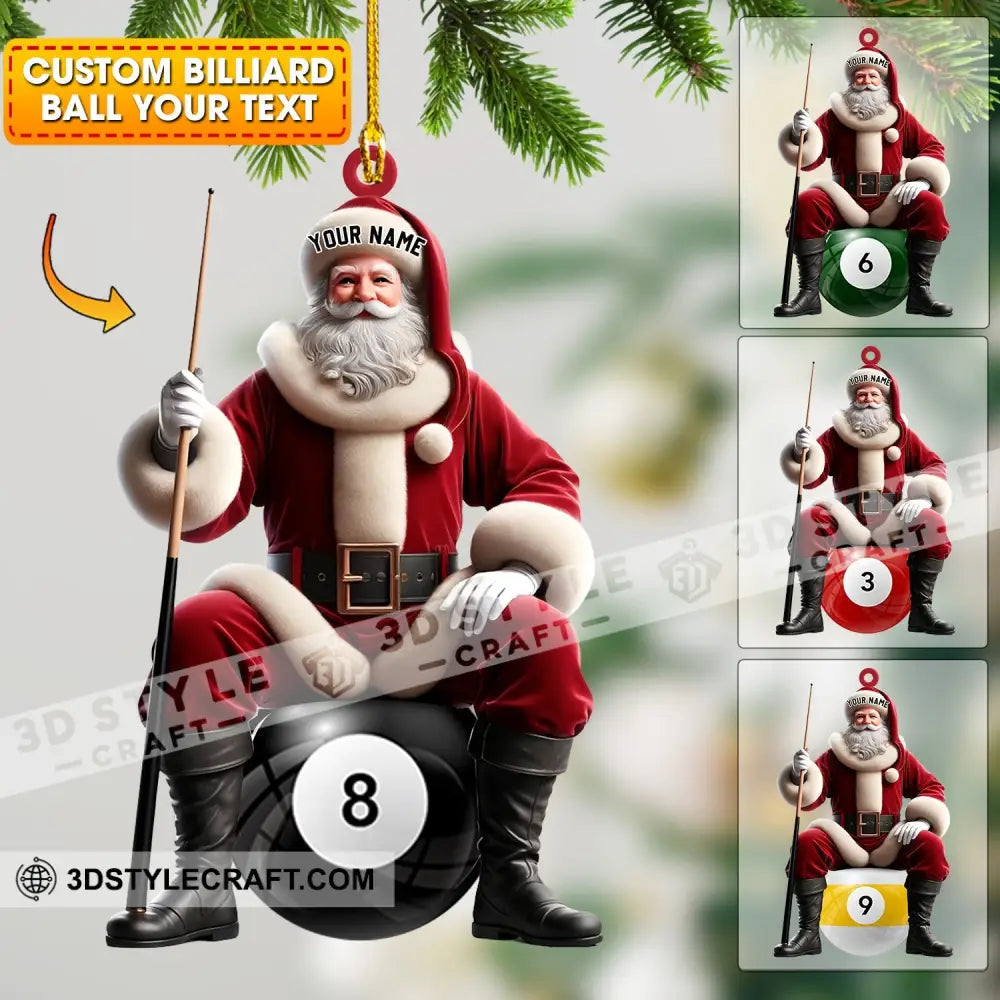 Billiard Santa Christmas Ornament Personalized 3.54’’ / 1