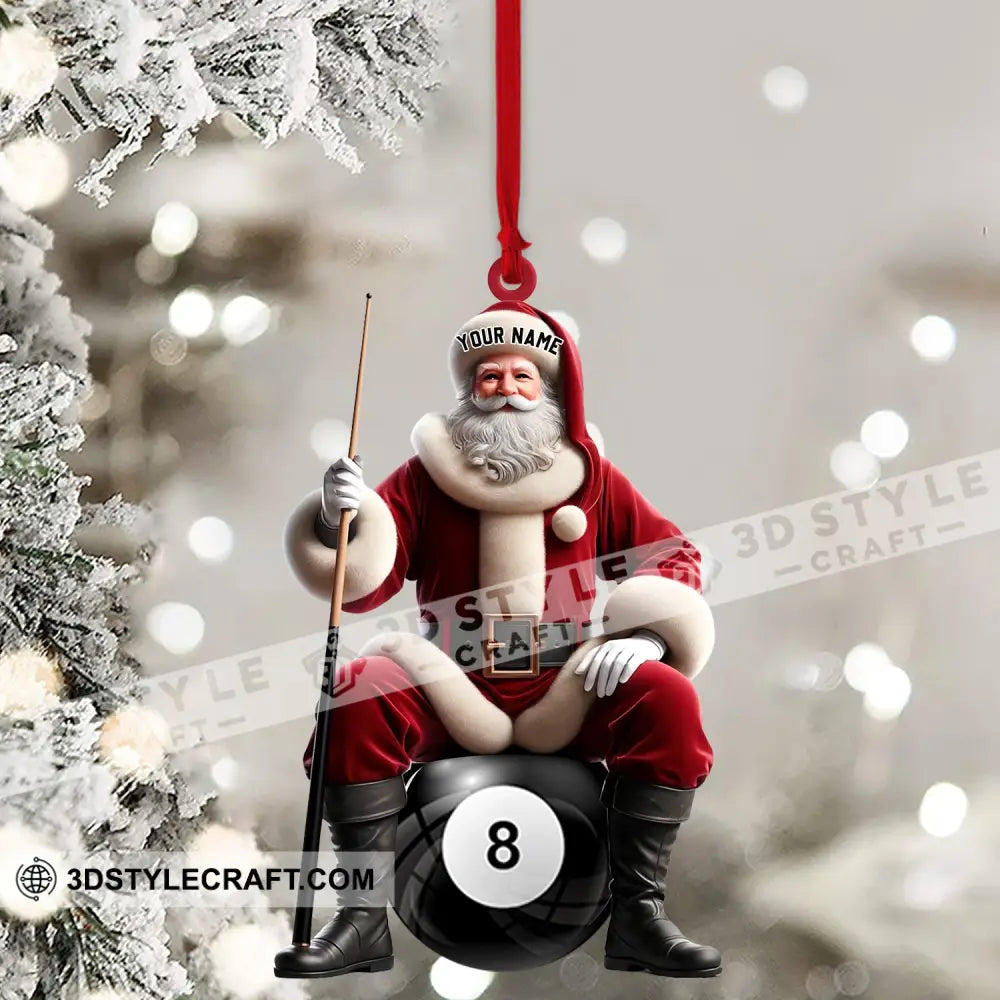 Billiard Santa Christmas Ornament Personalized