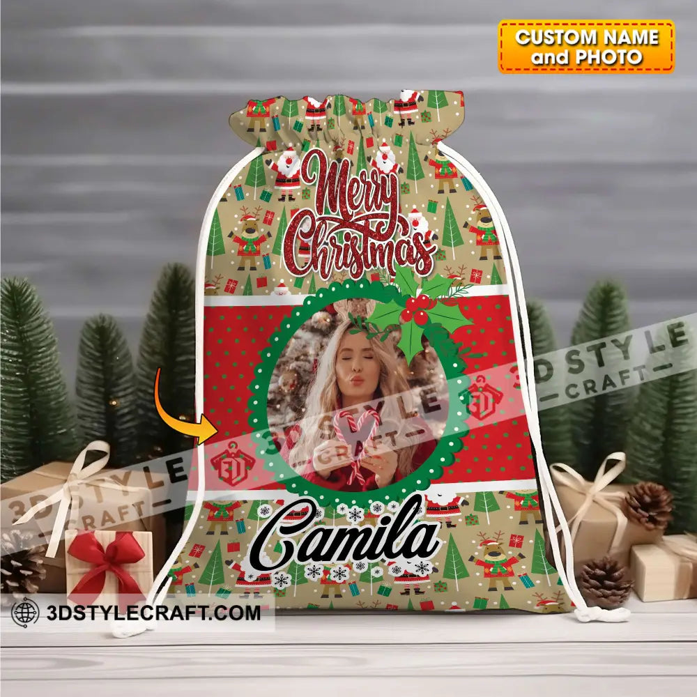 Christmas Decor For Custom Photo And Name Personalized String Bag Gift