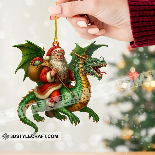 Christmas Dragon & Santa, Home Decor, Christmas Ornament, Personalized Ornament style option 2