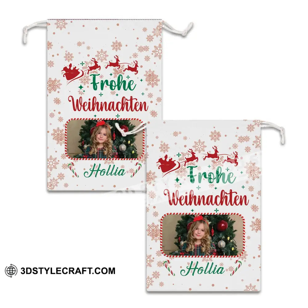 Christmas Frohe Weihnachten Custom Photo And Text Personalized String Bag Gift