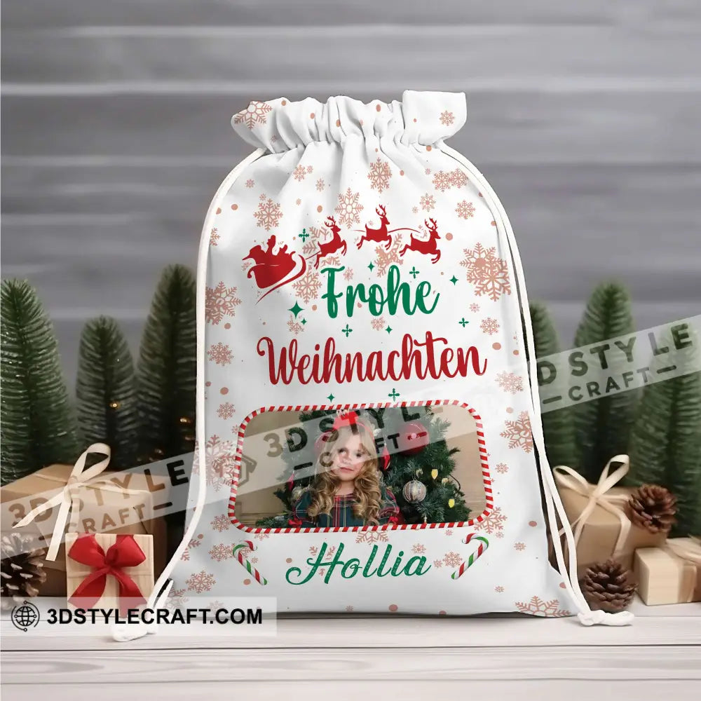 Christmas Frohe Weihnachten Custom Photo And Text Personalized String Bag Gift