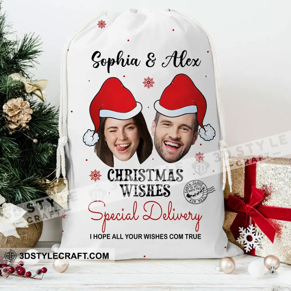 Christmas Gift Custom Photo And Names Personalized String Bag