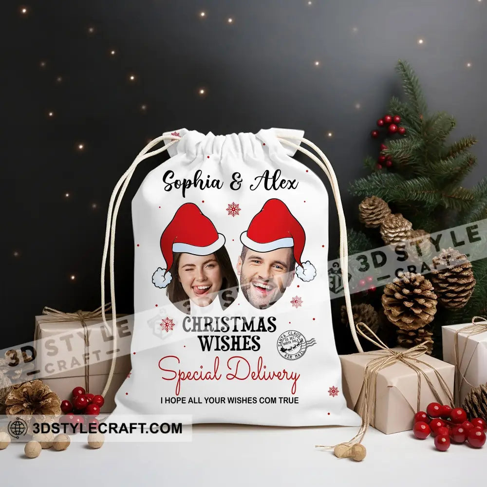 Christmas Gift Custom Photo And Names Personalized String Bag