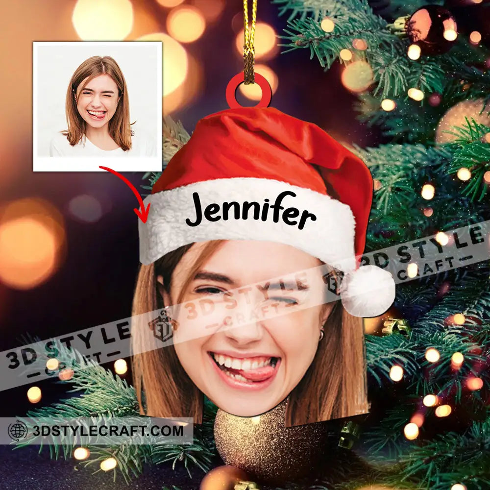 Christmas Hat - Gift For Family Custom Photo And Name Personalized Acrylic Ornament