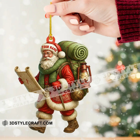 Christmas Hiking Santa, Home Decor, Christmas Ornament, Personalized Ornament style option 2