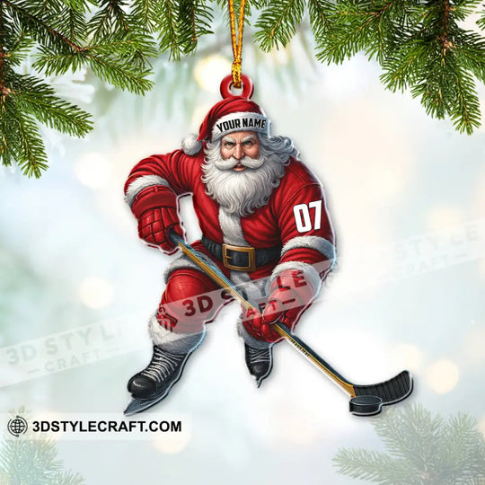 Christmas Hockey Santa, Home Decor, Christmas Ornament, Personalized Ornament style option 4