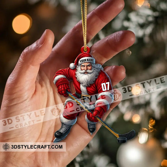 Christmas Hockey Santa, Home Decor, Christmas Ornament, Personalized Ornament style option 2